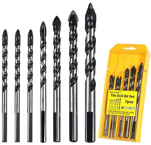 Fliesenbohrer Glasbohrer Set, 7 Stück Professionell Fliesenbohrer | 6/6/6/7/8/10/12mm für Porzellan, Keramik, Fliesen, Beton, Ziegelwand, Glas, Spiegel, Kunststoff, Holz und Mauerwerk