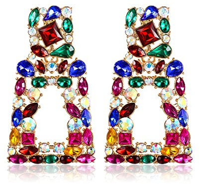 EVER FAITH Große Quadratisch Ohrringe Sommer Strand Stil geometrische Kristall tropfen böhmische Ohrhänger mit erhöhtem Design Mehrfarbig