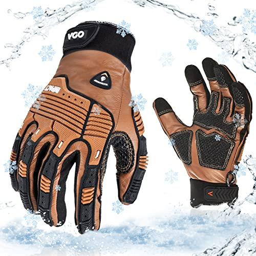 Vgo... Guantes de Trabajo Invierno Impermeable Antichoque EN388 Nivel C A3, Guantes Antivibración Hombre Resistentes al Agua 360° para Frio Camionero