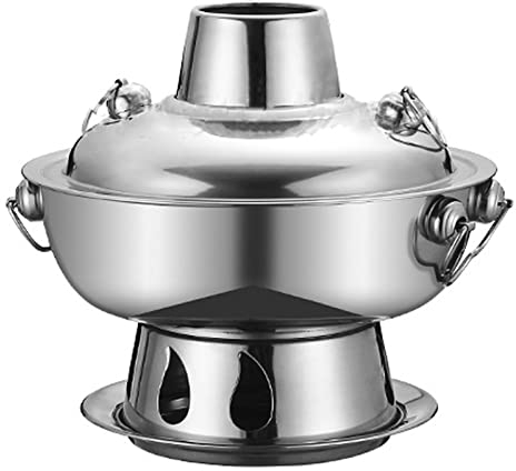 Holzkohle Jahrgang Kupfer Shabu Shabu Topf, Edelstahl Chinesischer Shabu Hot Pot Kocher Traditioneller Schmortopf Suppentopf Kochgeschirr Für Zuhause Gruppe Familientreffen (24Cm),Silber