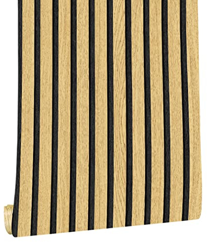 myforHD Self-Adhesive Wood Grating Wallpaper Wood Stripe Grain Natural Wooden Slats Wallpaper Peel and Stick Contact Paper PVC Vinyl Film Removable Waterproof