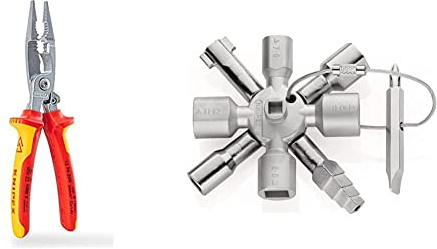 KNIPEX Pince pour installations électriques Isolées pour 1 000 V 13 96 200 & TwinKey Clé universelle pour armoires de commande pour toutes les armoires et systèmes de fermeture standard 00 11 01