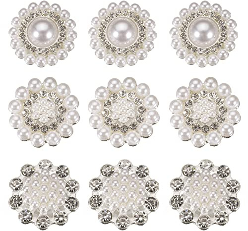 9 Stück Perlen Blume Knöpfe Kristall Strass Blume Knopf Perle Strass Knopf Dekoration Flache Rückseite Knöpfe Für Schmuckherstellung Kleidung Taschen Schuhe Hochzeitskleid Diy (2)