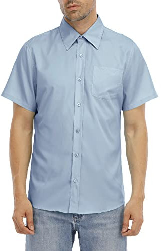 Zahala Battery Men's Formal Shirts Short Sleeve Dress Shirt Button Down Summer Casual Non Iron Business Shirt(Blue,S)