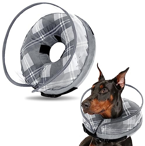 Aufblasbare Halskrause Hund, Schutzkragen für Hunde & Katzen, Aufblasbarer Kragen für Genesung nach Operationen oder Wunden, Leckschutz Aufblasbare Halskrause, Schutzkragen Hundehalskrausen (Grau, L)