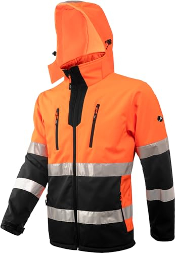 ACE Neon Veste de sécurité - Veste de sécurité softshell robuste avec réflecteurs et capuche amovible - EN ISO 20471 - Orange - L