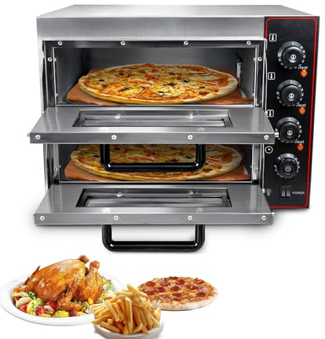 Four à pizza commercial, 16 pouces à double étage, four électrique polyvalent, grille-pain, capacité de 40 L, en acier inoxydable, pour restaurant, maison, pizza, pain, tartes, barbecue, desserts