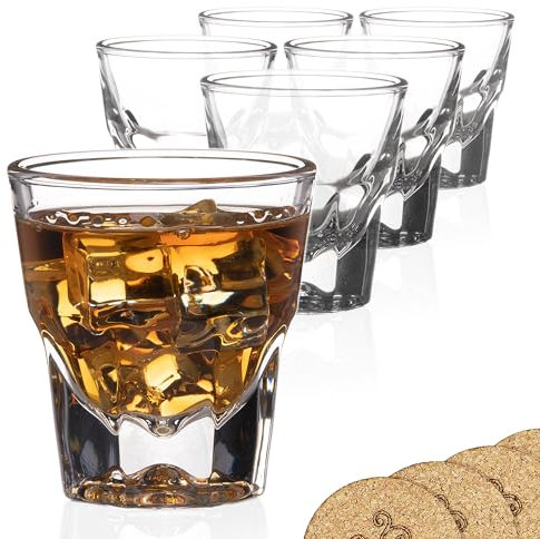 ECODESIGN-US Set of 6 Gibraltar Rocks/Espresso Glasses - 4.5 ounce - for cortado coffee shots - w/coasters, 4.5Gibr-6