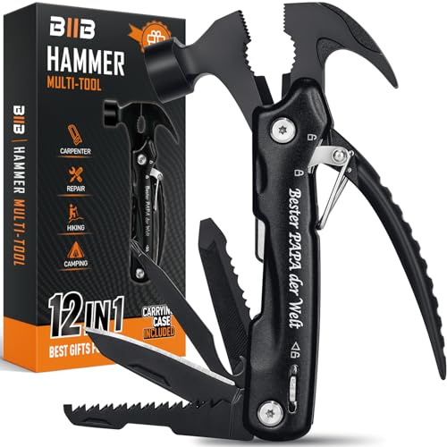 BIIB 12-in-1 Multifunktionshammer Geschenk für Papa, Camping | Vatertagsgeschenk, Geburtstagsgeschenk, graviert, Edelstahl, tragbar, Outdoor-Werkzeug