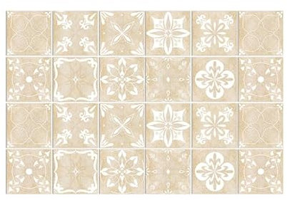 Fliesenaufkleber Retro Blume Selbstklebende Klebefliesen, Wandfliesen Aufkleber,Wasserdicht Fliesensticker Fur Kuche Badezimmer Dekorative Stickerfliesen,Wohnzimmer Dekoration20X20Cm
