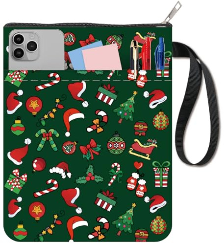 CRASPIRE Julbokfodral grönt bokskydd julelement bokskydd för pocketböcker tvättbart tyg tyg tyg bokskydd med dragkedja och extra ärmficka för bokälskare julklappar