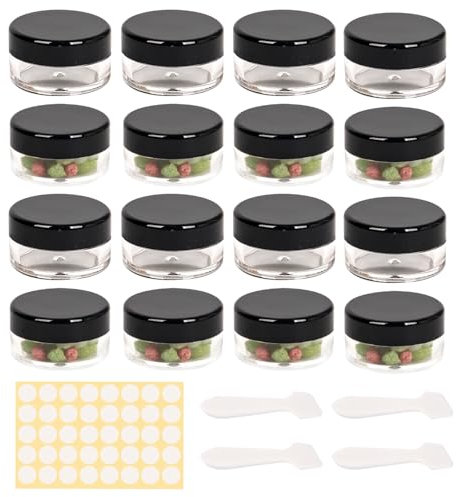 Plastic Empty Cosmetic Jars and Pots with Lids, Makeup Containers, Travel Pans (Black/16 Pcs 10ml)