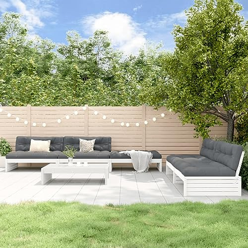 WEMYUFURN 6-TLG. Garten-Lounge-Set mit Kissen Weiß Massivholz, Outdoor-Sitzgruppe, Terrassen-Lounge-Set, Garten-Couchgarnitur - Wetterbeständig, Komfortabel - für Terrasse, Garten und Balkon