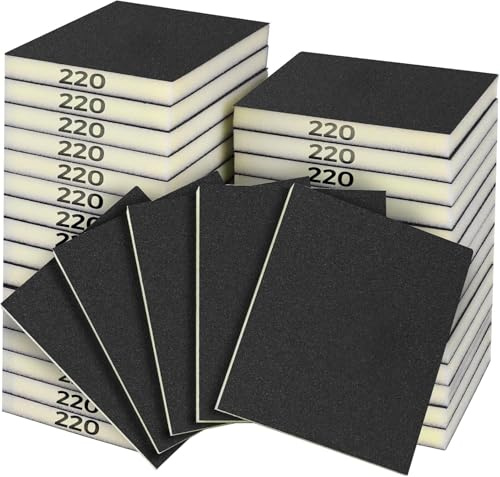 Sruhrak 18 Stück Weich Schleifschwämme, Nass und Trocken, Körnung 220 | Doppelseitig, Korund-Körnung, waschbar & wiederverwendbar, für Holz, Kunststoff, Metall, flexibel & reißfest,Beige