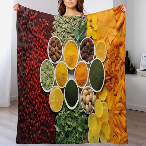 AAPZY Decke Bunte Gewürze Decke Tagesdecke - Weiche Flannel Decke Mit Muster Sofadecke - Baumwolldecke Wohndecke Sofaüberwurf Bettüberwurf （130×150cm）