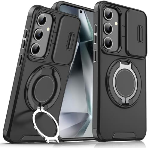 OUBELI Coque pour Samsung Galaxy S25 Housse avec Protection de Caméra Coulissante Support Rotatif à 360 Degrés Militaire Anti-Choc et Anti-Rayures Étui en Silicone (Noir)