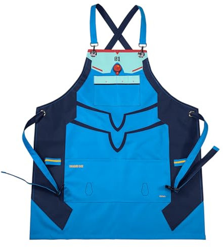 Delantal de trabajo de Shinji Ikari de Neon Genesis Evangelion con bolsillos, de Treasure Case, 74 x 64 cm – Azul