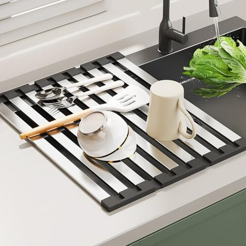 GYUPXYH Sink Drain Rack Abtropfgitter Edelstahl Faltbar 40x32.5cm Geschirrabtropfgestell für Spülbecken Geschirr Spülbecken Abdeckung