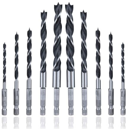 HaoTrade 10Stück Holzbearbeitung Dowel Bohren Set, HSS Spiralbohrer Set, 1/4Sechskantschaft Metallbohrer, Holzbohrer Spiralbohrer Bohrersatz Bit, für Holzbearbeitung Dowel Bohren,4mm/5mm/6mm/8mm/10mm
