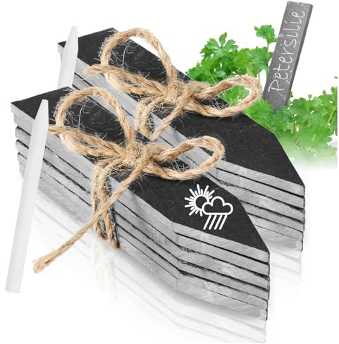 com-four® 12x Pflanzenschilder aus Schiefer - Pflanzenstecker mit Kreidestiften zum Beschriften - Pflanzenetiketten - Beetschilder - Garten Schilder (12 Stück Schiefer grau)
