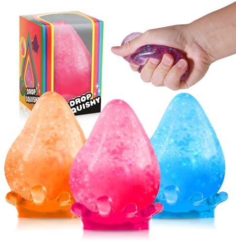 Antistressball Kinder Erwachsene, Water Drop Squeeze Squishy Anti Stress Bälle, Stressbälle Fidget Toy Stressabbau, Antistress Quetschball Sensorische Stressball (Pink,Blue,Orange, 3)