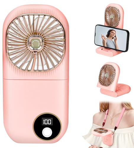 wokdsbl Pink Rechargeable Handheld Fan Folding Mini Fan 3000mAh | 180° Foldable Desk Fan with 3 Speeds, USB Portable Travel Fan for Indoor Outdoor Office and Personal Cooling Use