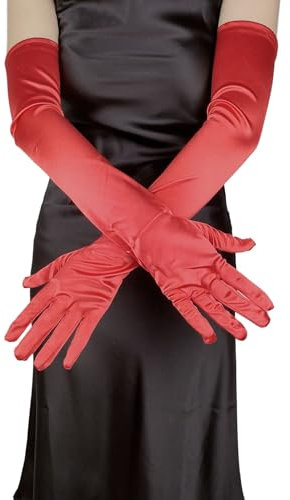Anevous Satin Handschuhe, Lang Handschuhe Damen, Elegant Handschuhe, Stretch Handschuhe für Geburtstag, Abendhandschuh, Party, Opera, Abendparty, Cosplay,Rot
