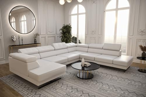 Friderik Ecksofa Emporio MAX II 300X350X180 cm verstellbare Kopfstützen Silberne Beine Ledersofa (Weiß, Rechts)