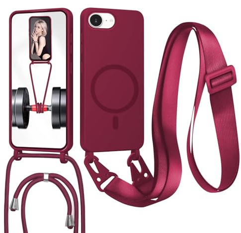 GoodcAcy Crossbody snodd för iPhone 16E, [kompatibel med MagSafe] magnetiskt fodral med rem justerbar och avtagbar hals, anti-fingeravtryck, röd