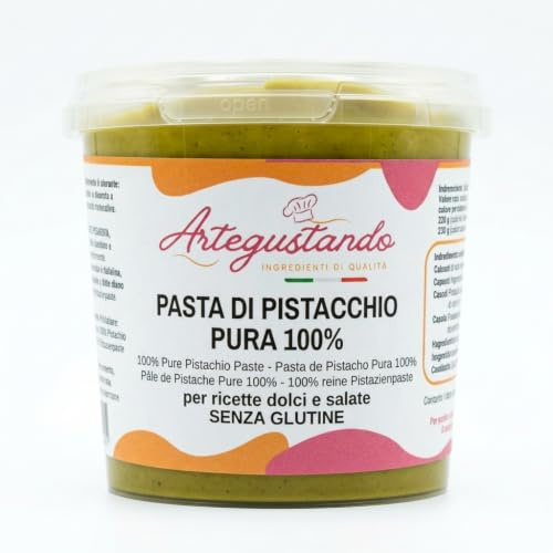 ArteGustando Pasta Pura di Pistacchio Classica Professionale 250g e 500g, Pasta di Pistacchio per Dolci, Gelato, Creme, Farciture e Pasticceria, Pistacchio Tostato e Raffinato