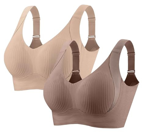 Pamqsen Damen 2er Set BH ohne Bügel Push up BHS V-Ausschnitt Bügelloser BHS Sport Gerippt Klassische Bustier Seamless T Shirt Bequem Bralette Modisch Atmungsaktiv Bra Soft Schlaf BH