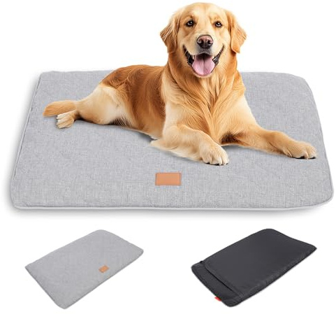 VINGVO Hundematte, rutschfestes großes Hundebett, waschbare Hundematratze mit abnehmbarem Bezug, atmungsaktive Hundebox-Matte für Sofa, Auto und Kiste, Schlafen, Spielen (105 x 68 x 4,5 cm)