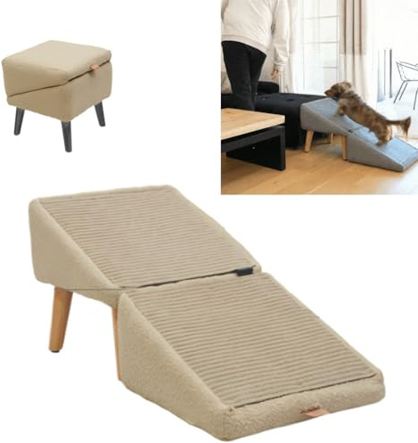 GXLBDK Escalera Plegable Dos En Uno para Perros Grandes, con Rampa Integrada Ligera Y Reposapiés Multifuncional, Ideal para Camas, Sofás Y Coches,Black Plush,11 * 11 * 7in