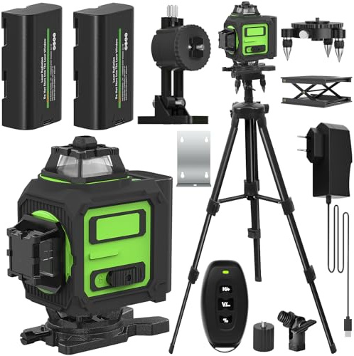 Laser Lever with Tripod,Innovative Removable Window - 16 Lines Self Leveling 360° Rotating Base Leveling at Any Angle - Type-C Charging & Battery Level Indicator