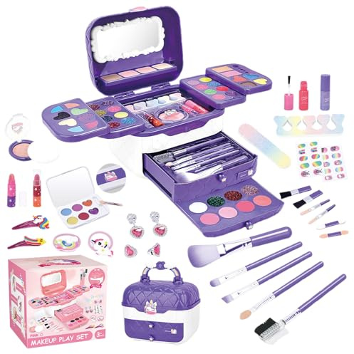 Kit De Maquillaje para Niños Pequeños | Kit De para Lavable para Niñas | Juguetes De De Juego Infantil con Espejo, Conjunto Cosmético Seguro para Pequeños De 3 A 12 A