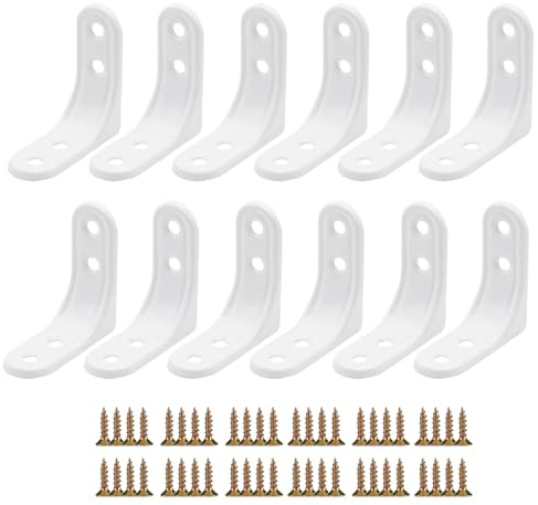 12Pcs White Shelf Brackets, 2 x 2 Inch Metal L Brackets with Screws | Heavy Duty Wall Brackets for Floating Shelves, Corner Brace Angle Bracket Shelf Support for Home, Office & Kitchen
