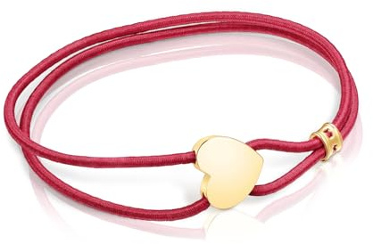 TOUS Pulsera Elástica Roja para Mujer con Motivo de Corazón con Baño de Oro 18 Kt sobre Plata de Primera Ley, Colección Sweet Dolls