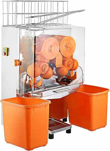 XSDAJSD Exprimidor de Naranjas eléctrico Comercial, diámetro de la Naranja: 40-90 mm, con Filtro extraíble y Cubos recolectores, para Tiendas.