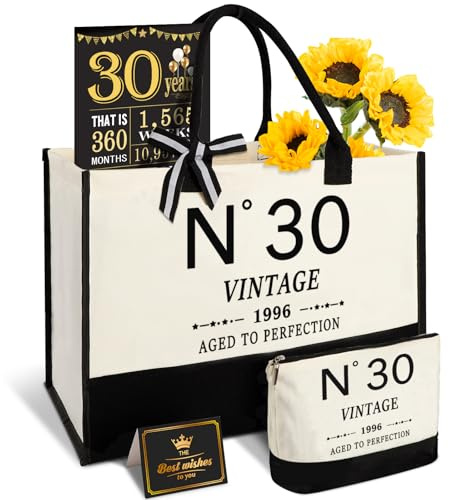 30. Geburtstagsgeschenk für Frauen - N ° 30 Tote Tasche, Make-up Tasche | Große Kapazität, Leicht zu Reinigen und Wiederverwendbar, Wasserdichte Beschichtung, Leinwand Tasche,Geburtstagskarte 30 Frau