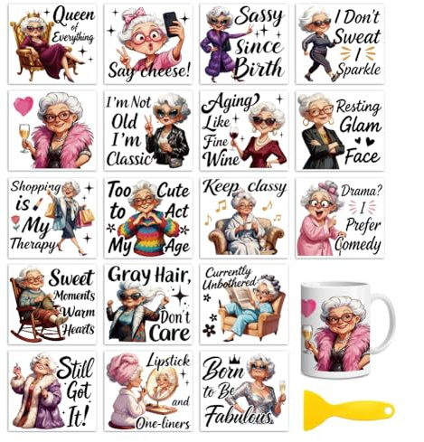 Peacoblue Funny Grandma Rub On Transfers for Craft, Transfer Sticker | 18 Sheets UV DTF Transfers, Waterproof Rub On Decals for Wood, Glass, Furniture, Tumblers & Home Decor Crafts
