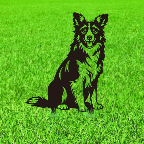 WADORN Pali decorativi da giardino in metallo Border Collie, silhouette di cani neri, statue da esterno in metallo Aniaml Regali per animali domestici per donne uomini amanti dei cani Regali Nero Yard