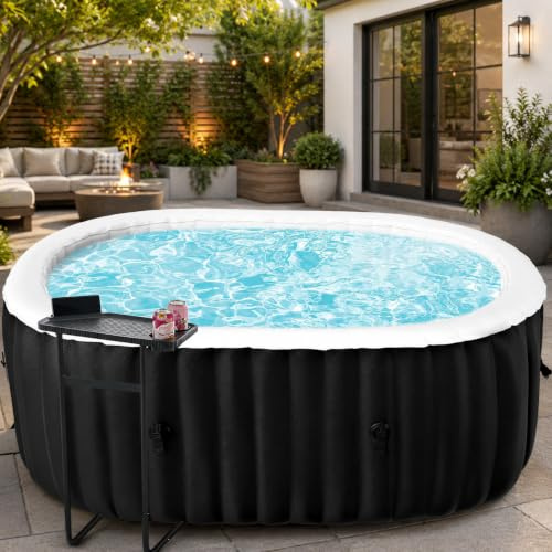 Aufblasbarer Whirlpool 2 Personen, Ovaler Outdoor Spa Pool 190 x 120 x 63 cm, Whirlpool Aufblasbar mit 100 Luftdüsen, 1800 W Heizung, Filter, Isolierabdeckung, Bodenmatte für Garten Terrasse