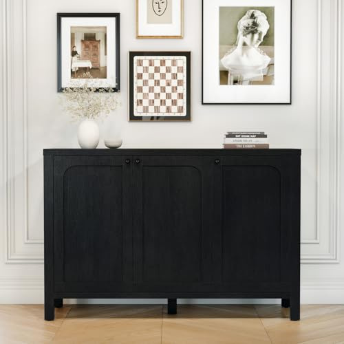 GOUUN 47 Black Sideboard Buffet Cabinet with Storage Modern Credenza with Doors Heavy Duty Wood TV Media Console Table Accent Cabinet for Living Room Hallway Entryway