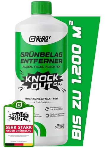 GLORYPURE Grünbelag-Entferner KNOCK OUT 60 | Hochkonzentrat bis zu 1.200 m², extrem starker Wirkstoff, effektiv gegen Algen & Flechten | Terrasse, Gehwege, Fassaden, Camper | Der stärkste seiner Art