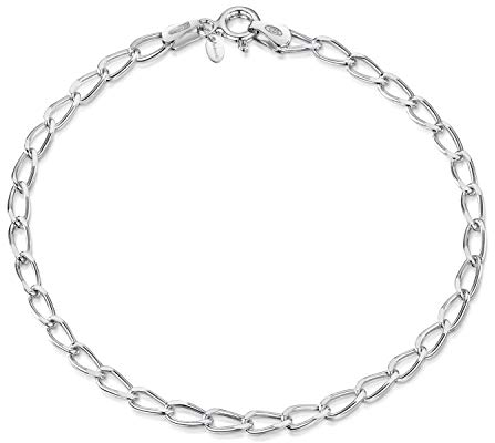 Amberta Damen Bettelarmband aus Sterling Silber für Charms und Clips (Einstellbar): Silber