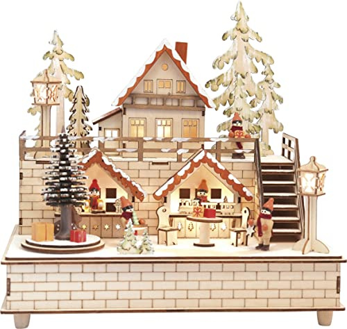 HGD Weihnachtsstadt mit Musik Box, Holz, Beige, 30 x 21 x 29,5 cm