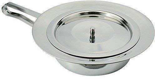 Medi-Inn Bettpfanne aus rostfreiem Edelstahl | wiederverwendbares Stechbecken mit Deckel | rund (1 Stück)