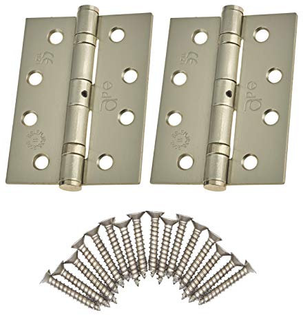 Door Hinges 4 102mm Ball Bearing 1 Pair Pack [2 Hinges & Screws] Satin Nickel Plated Finish