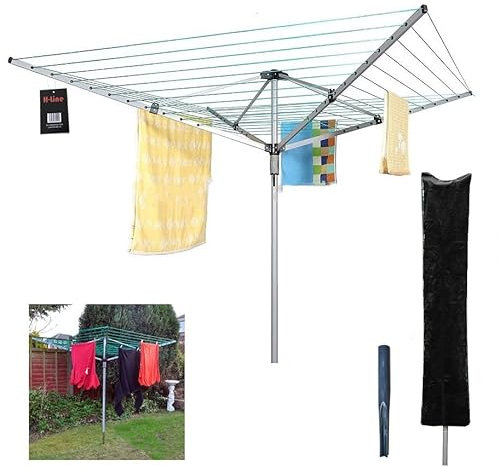 H-LINE 4 Arm 50M Rotary Airer Outdoor Garden Laundry Clothes Washing Line Dryer Folding