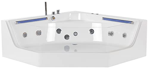 Vasca Idromassaggio Angolare in Acrilico Bianco con LED 7 Colori 150 cm
